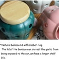 thumbnail image 4 of Mornenjoy Garlic Keeper,Ceramic Macaron Tone Garlic Jar Hollow Pumpkin Garlic Vented Storage Container Garlic Cellar Pot with Bamboo Lid (Teal green), 4 of 7