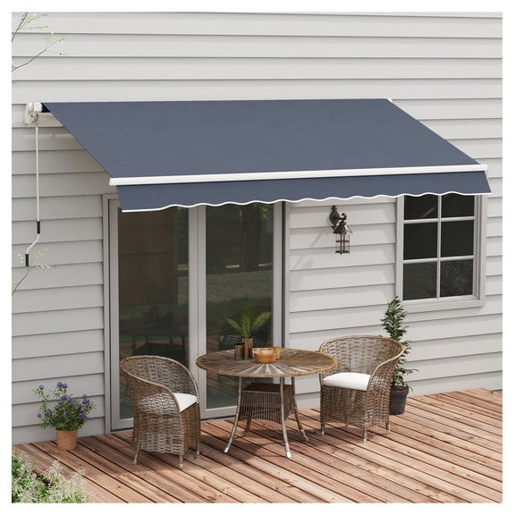 12x8 ft Patio Awning Retractable Canopy Shade - Manual Crank, Deck & Yard Cover, UV Protection, Dark Gray