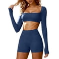 thumbnail image 2 of snilers Workout Sets for Women 2 Piece High Waist Biker Short Square Neck Long Sleeve Crop Tops Pilates Athletic Gym Outfits XXXL, 2 of 7
