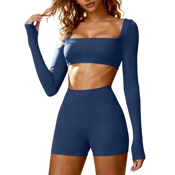 Tauxra Women's Yoga Pants 2 Piece Outfit Sets for Women High Waist Athletic Gym Clothes Long Sleeve Fitness Sports Yoga Sets with Pants