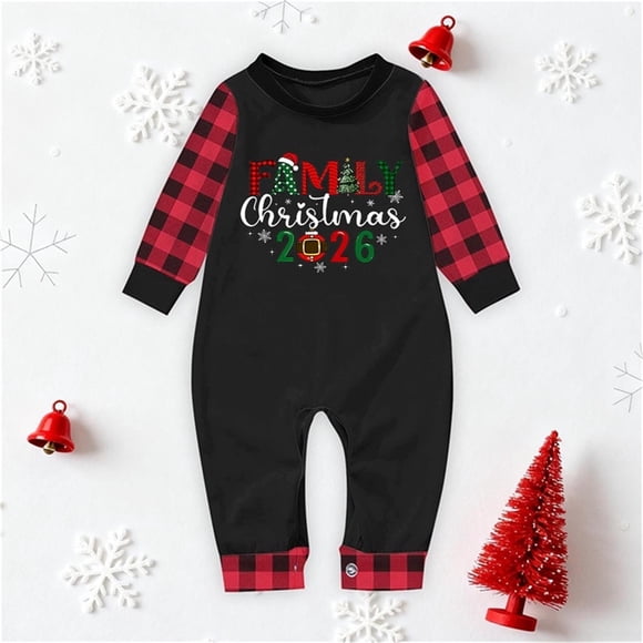 Pijamas familiares europeos con estampado navideño de moda, traje para padres e hijos, monos de poliéster para bebés.