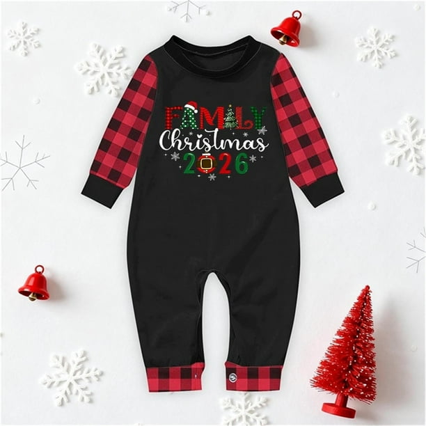 Pijamas familiares europeos con estampado navideño de moda, traje para padres e hijos, monos de poliéster para bebés.