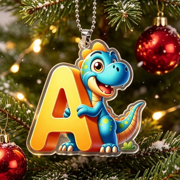 26 Letters Acrylic Dinosaur Ornaments,Cute Personalized Alphabet Hanging Pendants Christmas Tree Decorations,Christmas Tree Pendant Decoration Xmas Hanging Decor(A)