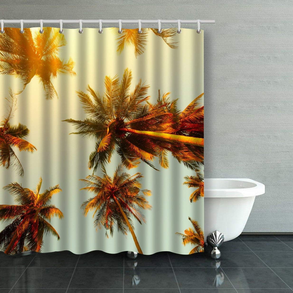 BPBOP Palm Trees At Sunset Light Shower Curtain Bathroom Curtain 66x72