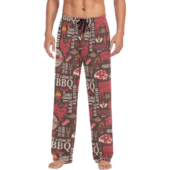 GZHJMY Pajama Pants for Men - Bbq Theme, Loose Lightweight PJs Lounge Sleep Bottoms with Pockets Drawstring, Pajama Bottoms for Home and Rest, Large