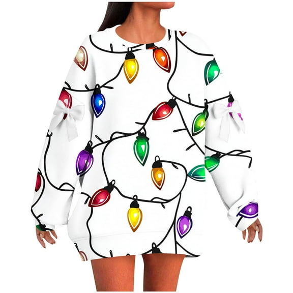 Women's Oversized Christmas Sweatshirts Graphic Funny Long Sleeve Crew Neck Pullover Xmas Tree Holiday Tops