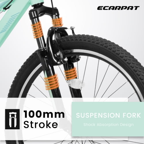 FUPOJH 24-Inch Women's Mountain Bike, 21-Speed, Front Suspension, Dual V-Brakes, 80% Pre-Assembled Adult Trail Bike