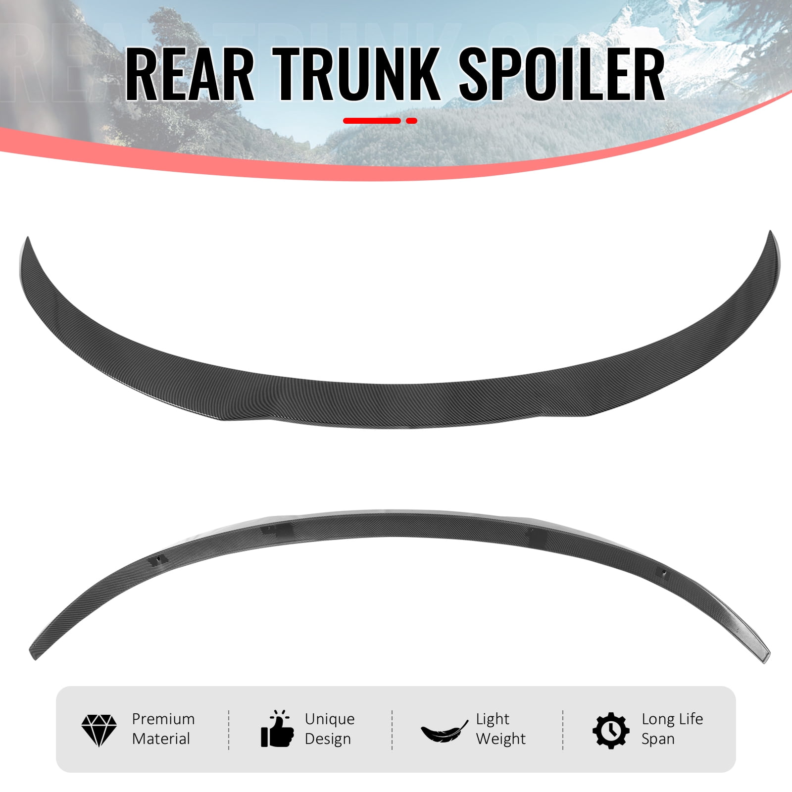 Ikon Motorsports Trunk Spoiler Compatible with 2025-2026 Tesla Model Y Juniper, IKON Style Carbon Fiber Print ABS Plastic Rear Trunk Lid Spoiler Wing Lip