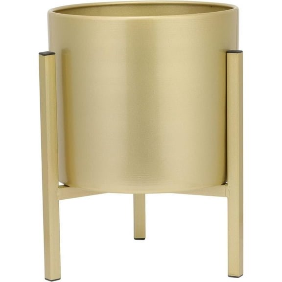 Gold Plant Stand for Indoor Plants - 10 Inch Round Metal Planter Pot with Iron Floor Stand, Modern Flower Pot for Living Room, Home Decor