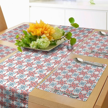 

Abstract Table Runner & Placemats Rhombus Style Petals Bicolor Geometric Floral Arrangement Simple Design Set for Dining Table Placemat 4 pcs + Runner 12 x72 Vermilion and Blue by Ambesonne