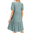 thumbnail image 6 of HUBERY Women Crew Neck Short Puff Sleeve Ruffled Keyhole Back Midi Dress, 6 of 6
