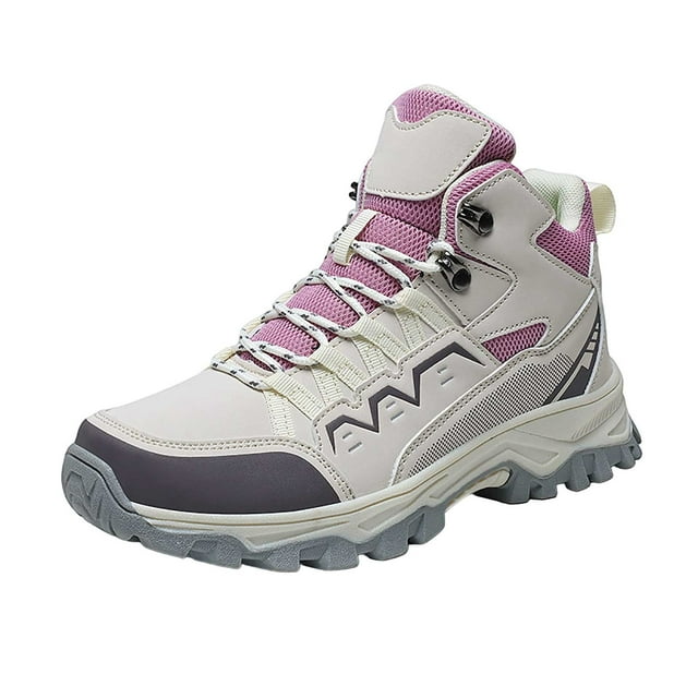 XIMIN Chaussures de Randonnée Montantes pour Femmes en Cuir à Lacets à Bout Rond Antidérapantes Confortables Imperméables Robustes Chaussures de Travail Adaptées à la Randonnée, au Camping et à l'Escalade en Plein Air