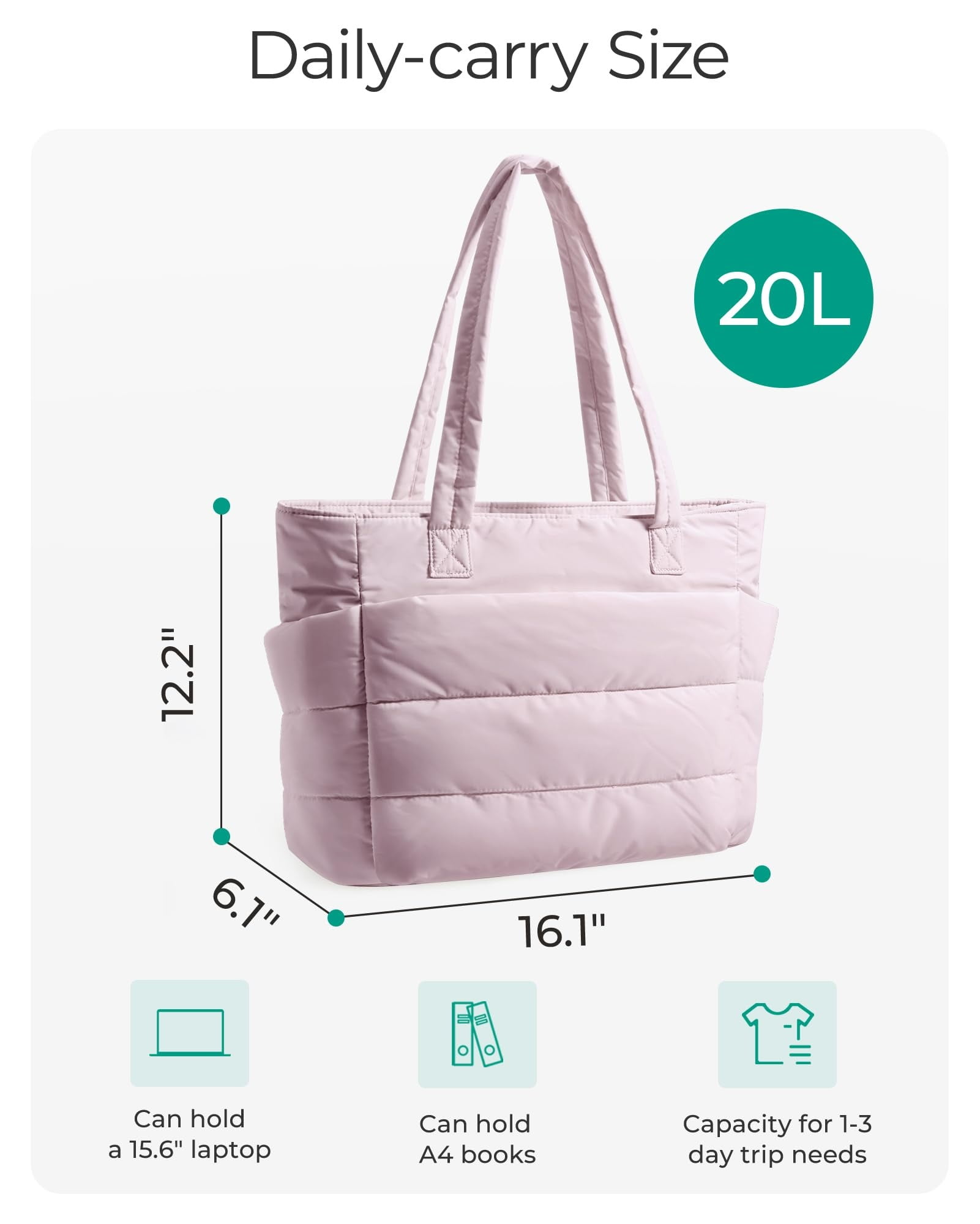 Puffer Tote Bag for Women, Nurses - Multi-Pocket Lightweight Bag for Work - Quilted Handbag for Travel and Gym