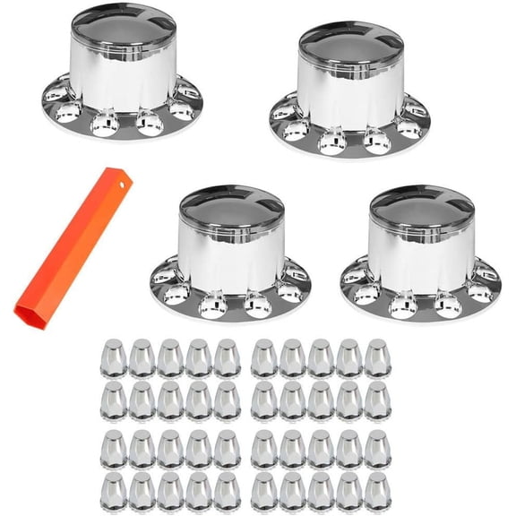 EPOTOOR Set of 4 Chrome Rear Wheel Axle Hub Cover Kit Replacement for 22.5 in & 24.5 in Semi Truck Wheel with 33mm Lug Nut Covers