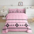 thumbnail image 2 of Castle Fairy Vintage Aztec King Size Comforter Sets 3pcs,Tribal Geometric Motif Comforters King Size,Black Light Pink,Reversible,1 Comforter and 2 Pillowcases, 2 of 6