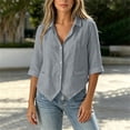 thumbnail image 5 of Neewe Cotton Button Down Shirts for Women 3/4 Sleeve Tops V Neck Collared Blouses Business Casual Outfits, 5 of 8