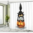 thumbnail image 5 of Ambesonne Cat Shower Curtain, Cartoon Animal on Pumpkin, 69"Wx75"L, Orange Black, 5 of 5