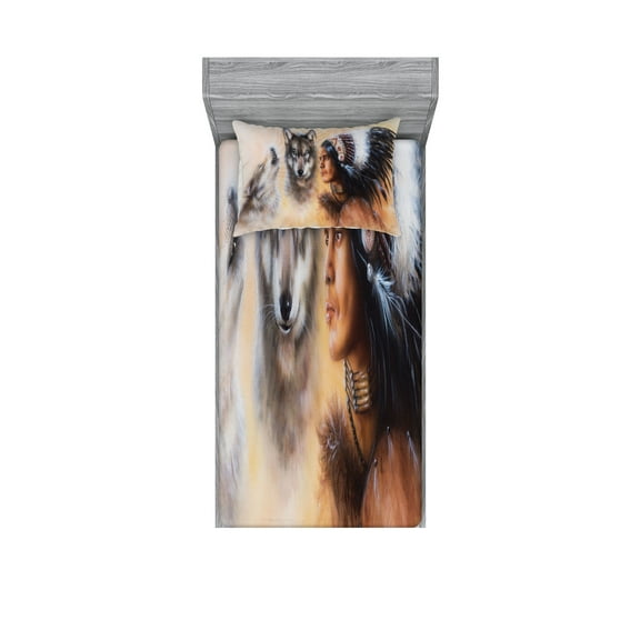 Ambesonne Colorful Fitted Sheet & Pillow Sham Set, Old Feather, Twin, Multicolor