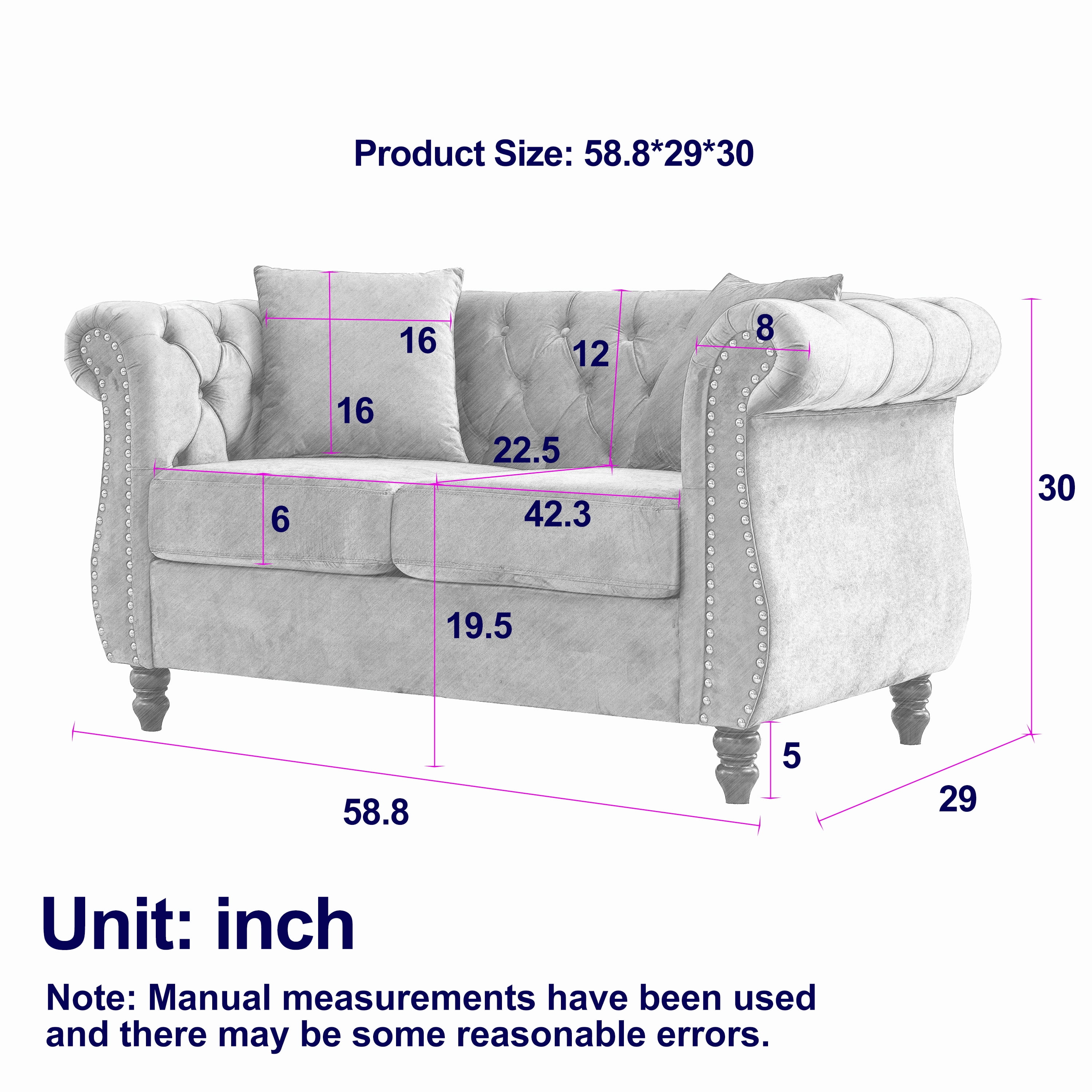 Newest 58.8" Chesterfield Loveseat for Bay Window & Dressing Room, Tufted Velvet Sofa with Nailhead Trim, Beige