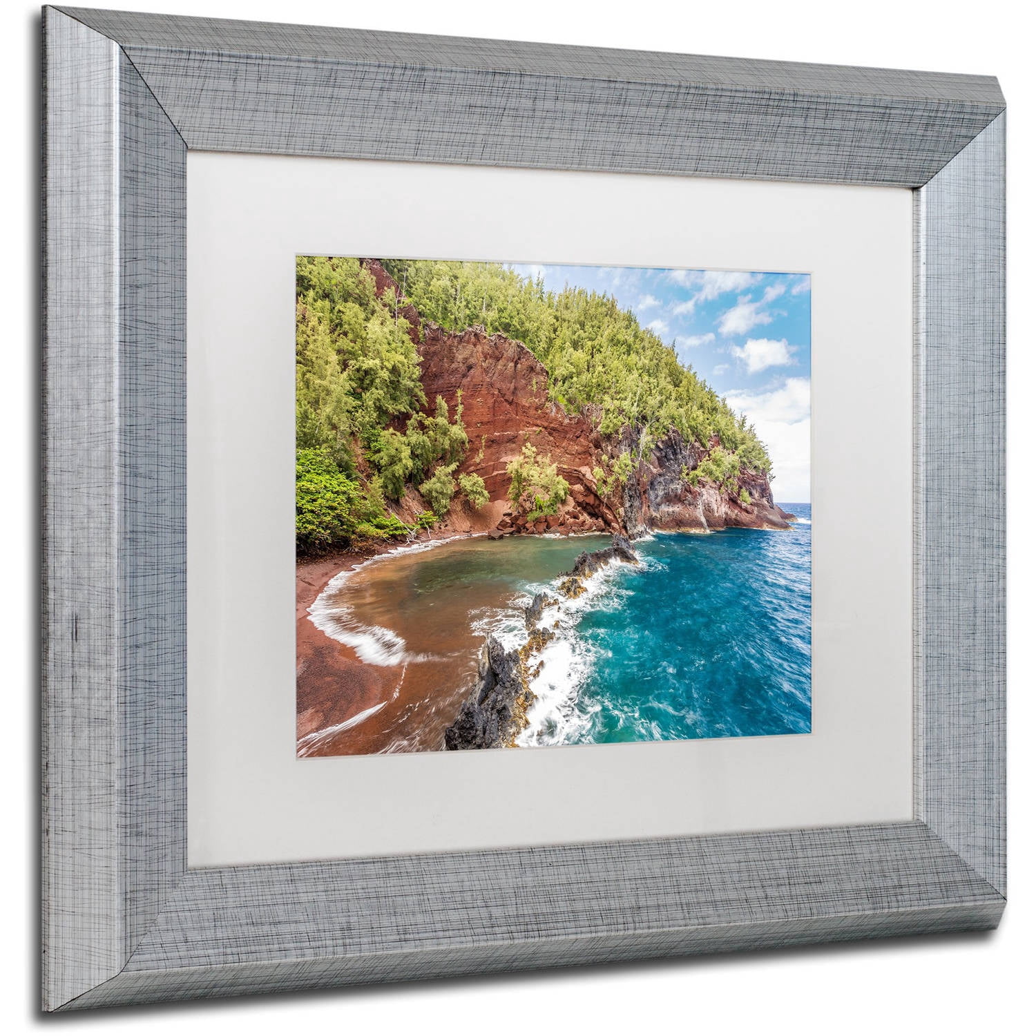 Trademark Fine Art 'Red Sand Beach Maui' Canvas Art by Pierre Leclerc, White Matte, Silver Frame