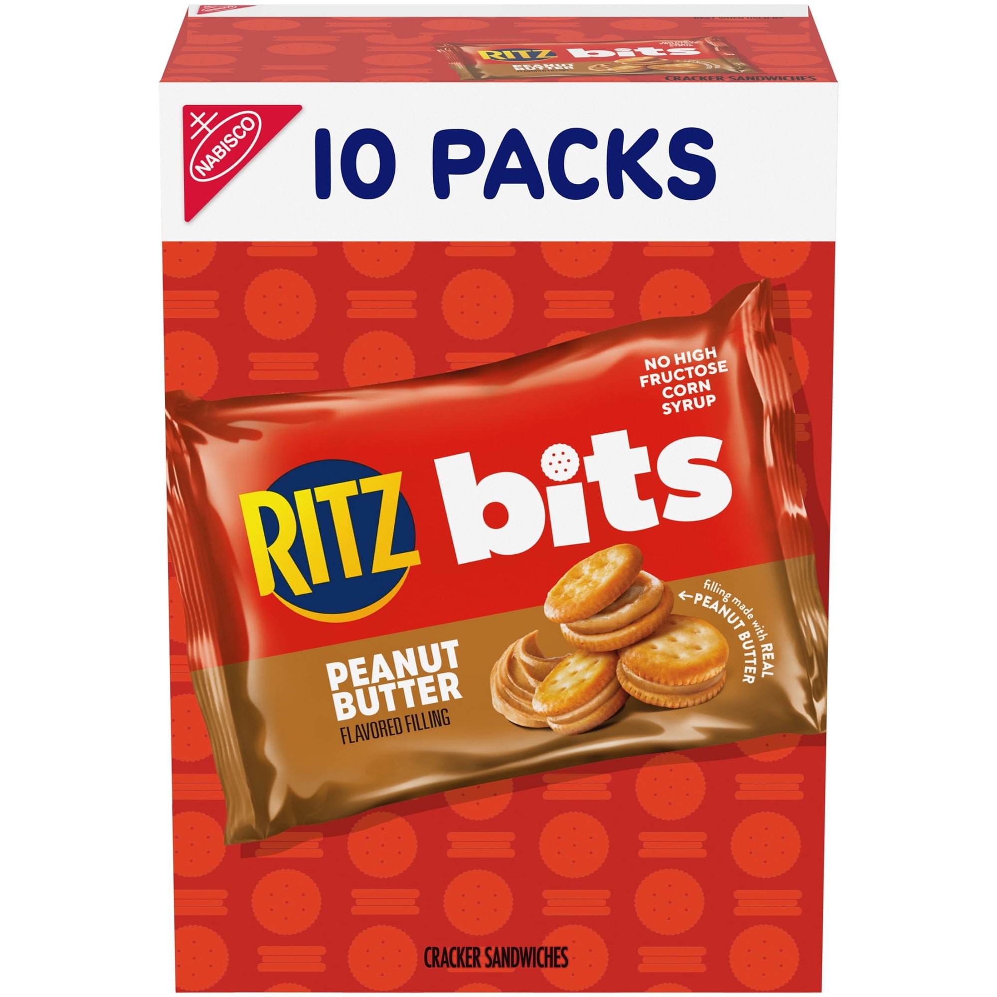RITZ Bits Peanut Butter Sandwich Crackers, Lunch Snacks for Kids and Adults, 10 Snack Packs