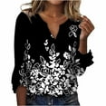 thumbnail image 2 of qILAKOG Womens Summer Tops 2024 3/4 Sleeve Floral Print Blouse Casual Loose Fit Tunic T-Shirts Vintage Graphic Tees Women hree-quarter Sleeve Printing V-Neck T-Shirt Blouse Tops, Black&L, 2 of 5