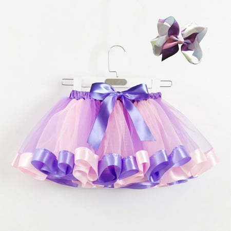 

Rainbow Yarn Skirt for Toddler Baby Girls Cute Bowknot Multi-color Layed Cake Skirt Princess Skirt with Bow Hairpin Sets