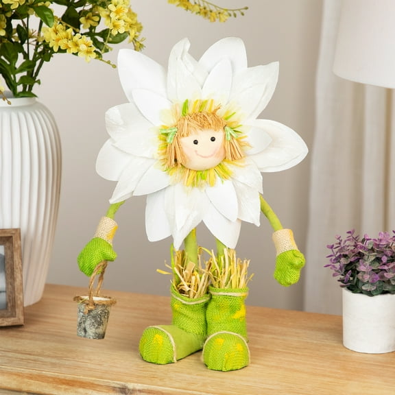 Northlight Spring Floral Standing Sunflower Girl Decorative Figure - 17" - Green and Yellow