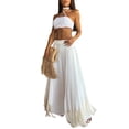 thumbnail image 3 of Women Ruffle Trim High Waisted Tassel Hem Flowy Pleated Boho Modest Wide Leg Pants White M, 3 of 7