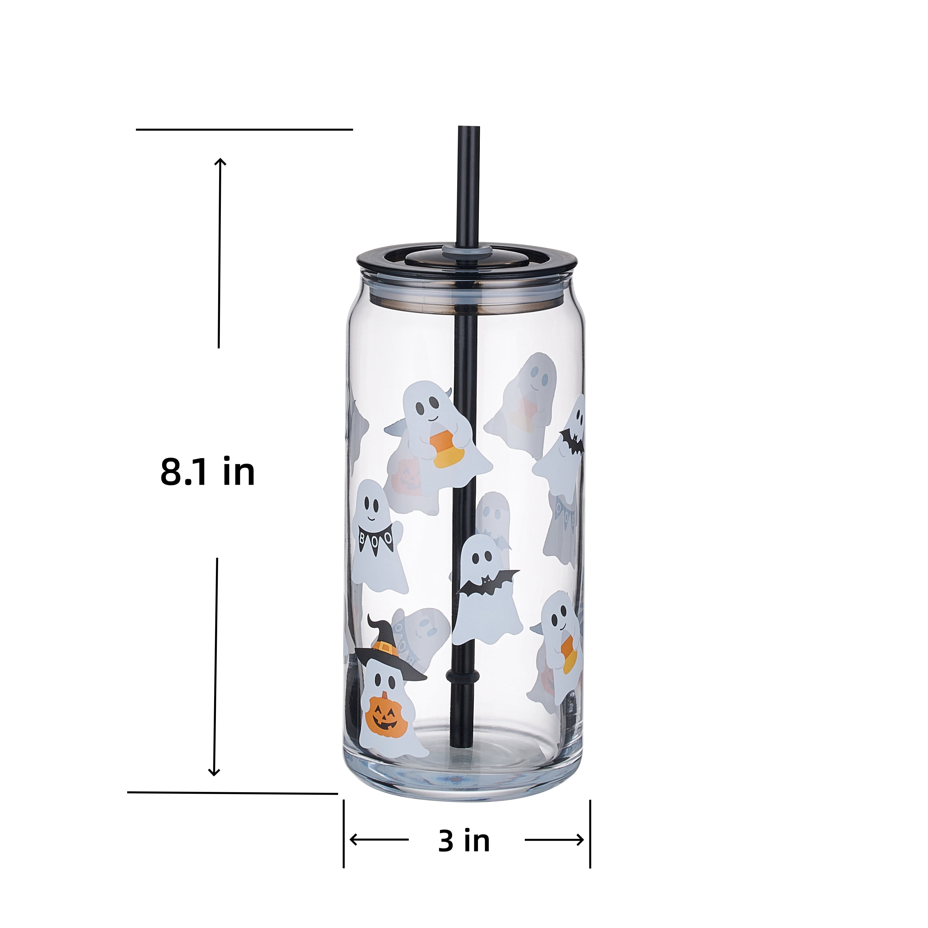 Way to Celebrate Halloween Mixed Ghost Glass Can Sipper Tumbler, 20 oz