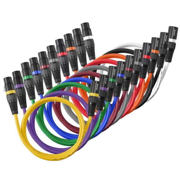 VEVOR XLR Cable 3.3 ft, 10 Pack, Shielded Balanced DMX Male to Female Microphone Cables, Gold-Plated 3-Pin XLR Mic Speaker Cord Wire, for Stage Lighting,Microphones, Amplifier, Mixer, Speaker Systems