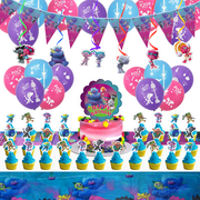 60 Pcs Trolls Birthday Party Supplies  Include Birthday Banner, Cake Toppers Supply, Cupcake Decor, Balloons for Girls and Boys, World Tour Movie