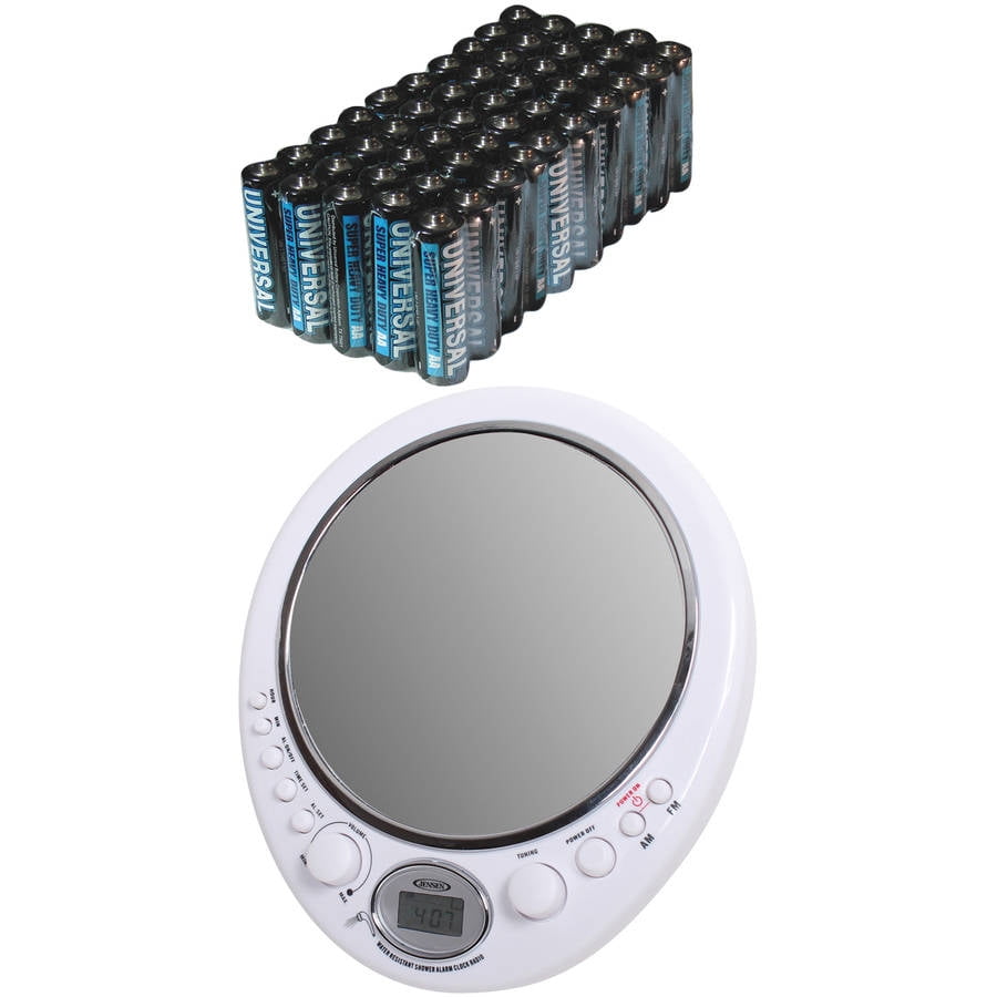 Jensen JWM150 AM/FM Alarm Clock Shower Radio with Mirror, Includes 50