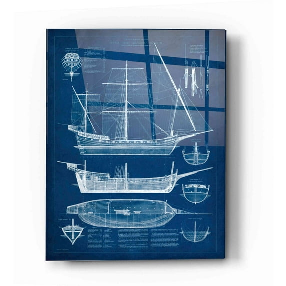 Epic Art 'Antique Ship Blueprint I' by Vision Studio Acrylic Glass Wall Art, 12"x16"