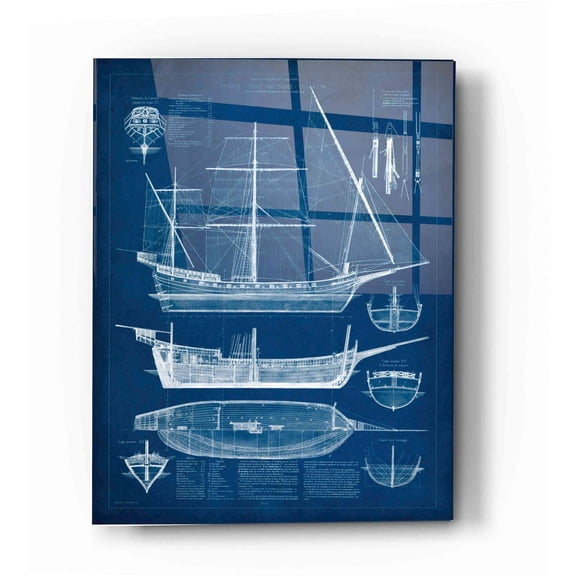 Epic Art 'Antique Ship Blueprint I' by Vision Studio Acrylic Glass Wall Art, 12"x16"
