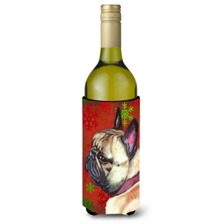 

Carolines Treasures LH9580LITERK French Bulldog Frenchie Red Snowflakes Holiday Christmas Wine Bottle Hugger Wine