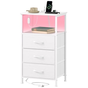 Eunos LED Nightstand with Charging Station, 3 Drawer
