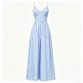 thumbnail image 6 of Snorda Jumpsuits for Women Striped Spaghetti Strap Jumpsuit with V-Neck Casual Loose Breathable Comfy High Waist Wide Leg Long Pants for Women Daily Wear Outing Looks, 6 of 7