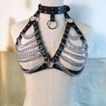 thumbnail image 2 of QccHieUs Women's Faux Leather Choker Collar Chain Harness Adjustable Steampunk Body Black+Silver Chain, 2 of 9