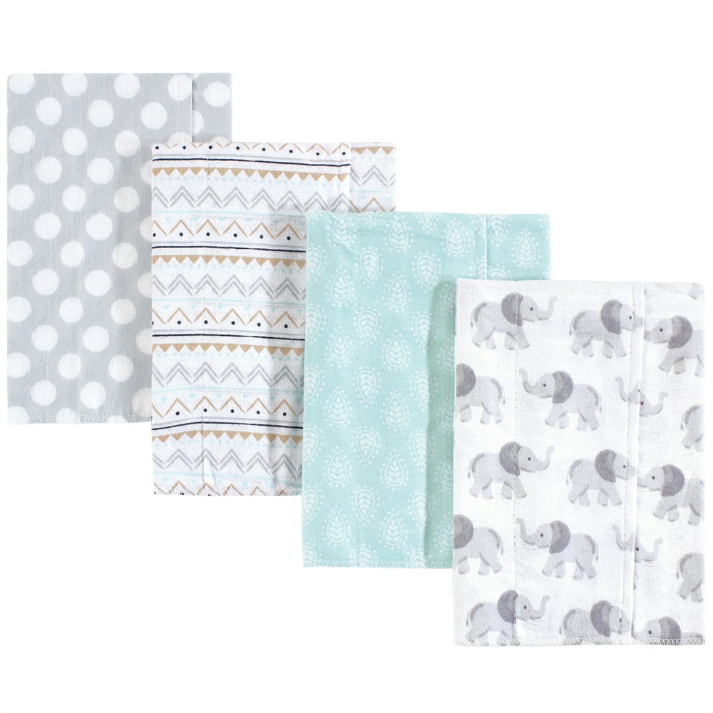 Hudson Baby Boy and Girl Flannel Burp Cloths, 4Pack, Gray Elephant