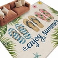 thumbnail image 2 of Enjoy Summer Beach Slippers Washable Living Room Rugs 5'x8', Ocean Flower Palm Leaf Starfish Linen Low Pile Throw Large Area Rug Non-Slip Sturdy Edge Binding Carpet for Living Room Kitchen Office, 2 of 9