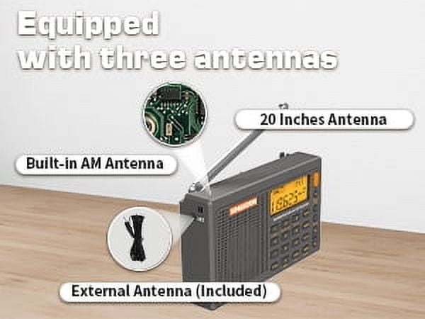 SIHUADON R-108 (Gray) FM Stereo/SW/MW/LW/Airband DSP Portable Digital Shortwave Radio, Easy to operate for Family and Outdoor