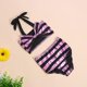 thumbnail image 4 of Conjunto de Bikini para niña bebé, traje de baño de rayas brillantes, Tops Halter para niños, pantalones cortos de cintura alta, traje de baño, ropa de playa, 12-18 meses, rosa Feliz Sencillez, 4 of 4