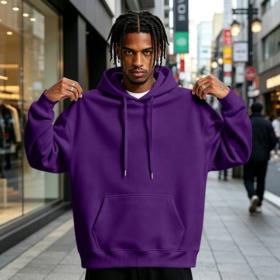 VV AVEORS Hoodies For Men Casual Cotton Essentials Hoodie Pullover Long Sleeve Fleece Drawstring Hooded Sweatshirts With Kanga Pocket Dark Purple L