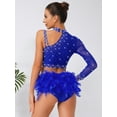 thumbnail image 5 of Sholeno 2 Piece Dance Outfits for Women Rhinestone Crop Top with Feather Briefs Jazz Latin Dancewear Royal Blue L, 5 of 7