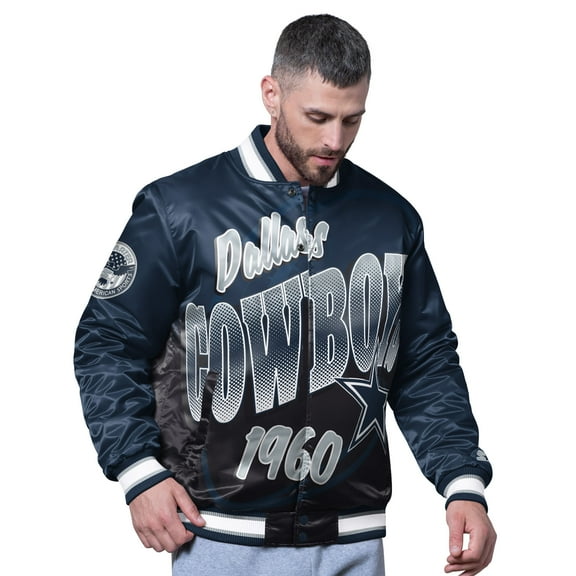 Men's Starter Navy Dallas Cowboys Pass Rush Varsity Full-Snap Jacket