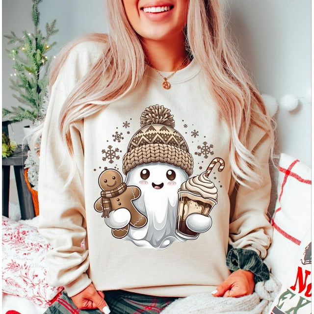 Cute Christmas Ghost Sweatshirt Holiday Ghost Spooky Christmas Xmas Holiday Shirt Boojee Ghost Sweatshirt Xmas Coquette Sweatshirt Gingerbread Sweatshirt