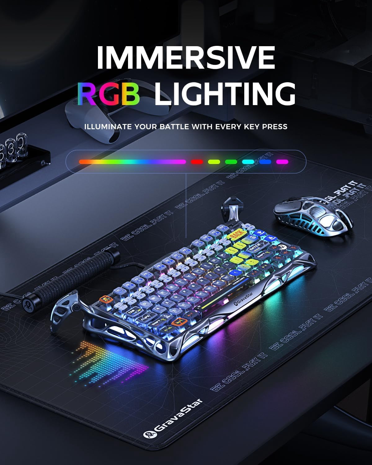 GravaStar Mercury K1 Pro 75% Wireless Mechanical Keyboard, Gasket Mount, 8000mAh Battery, Kailh Speedy Mint Linear Switches, Dual RGB - Interstellar Silver