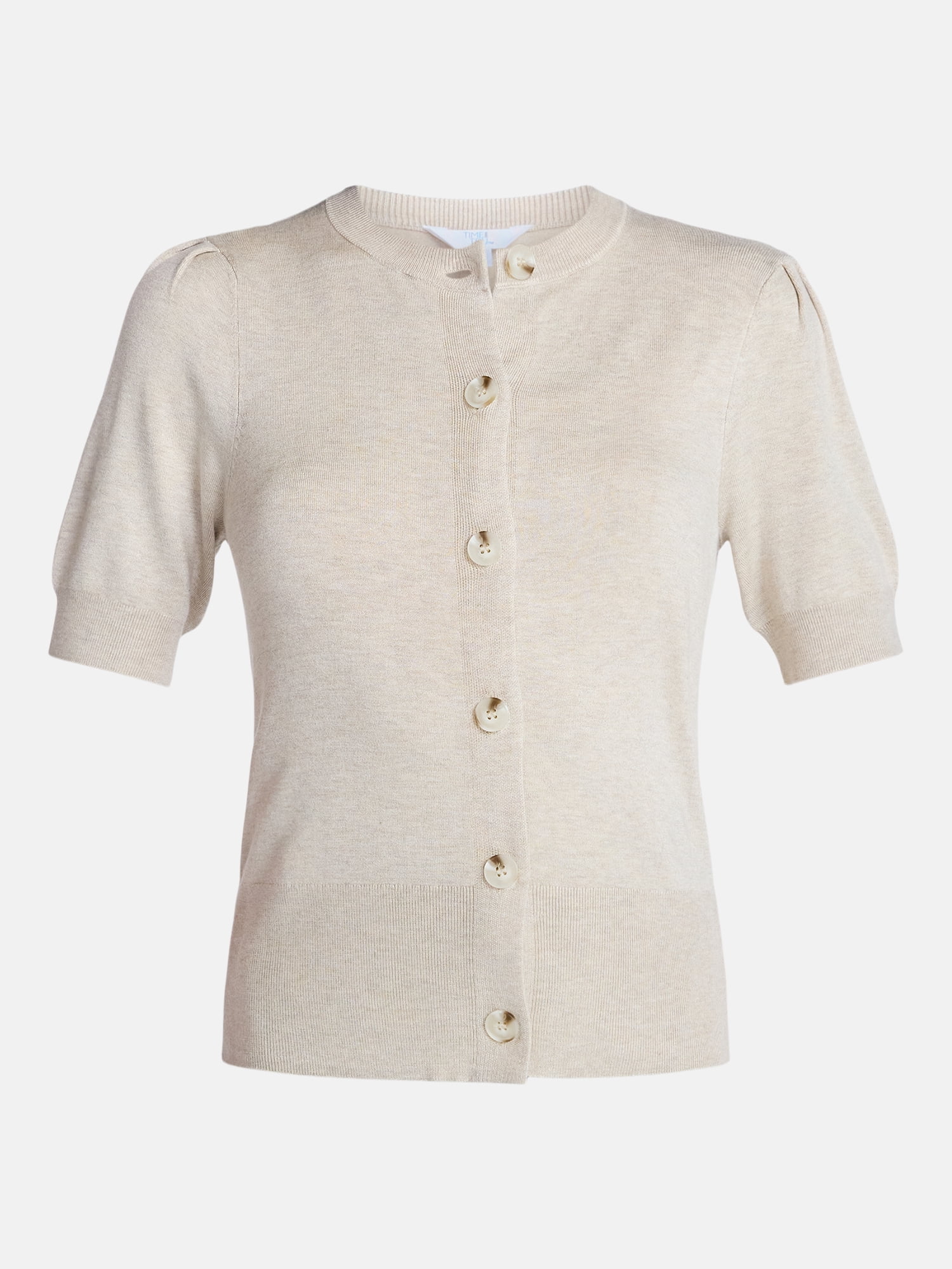 Time and Tru Women's Crewneck Cardigan with Short Sleeves, Lightweight, Sizes XS-XXXL
