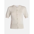 thumbnail image 6 of Time and Tru Women's Crewneck Cardigan with Short Sleeves, Lightweight, Sizes XS-XXXL, 6 of 6